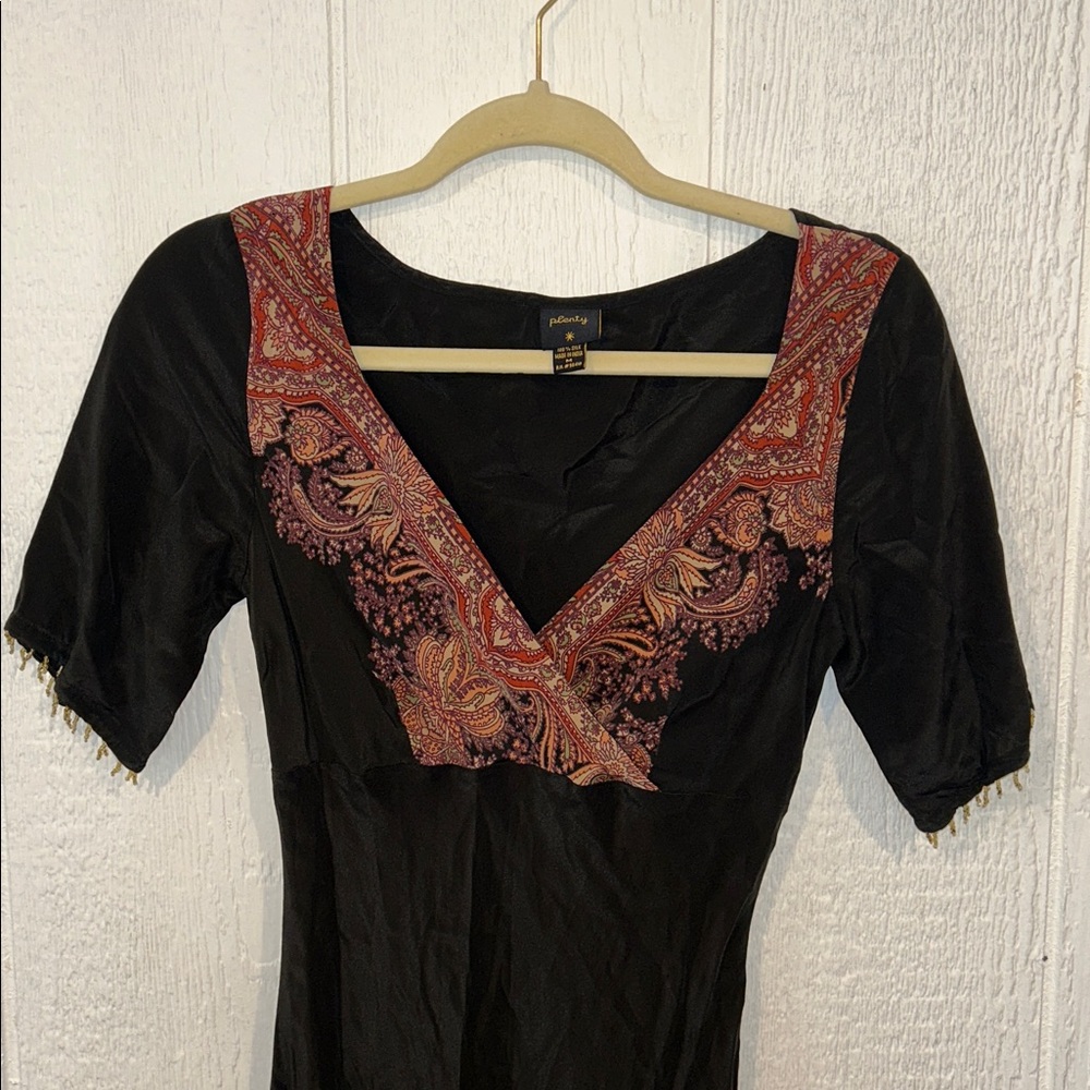 Plenty by Tracey Reese Silk Dress Cross Front V-Neck Maxi Dress Anthropologie